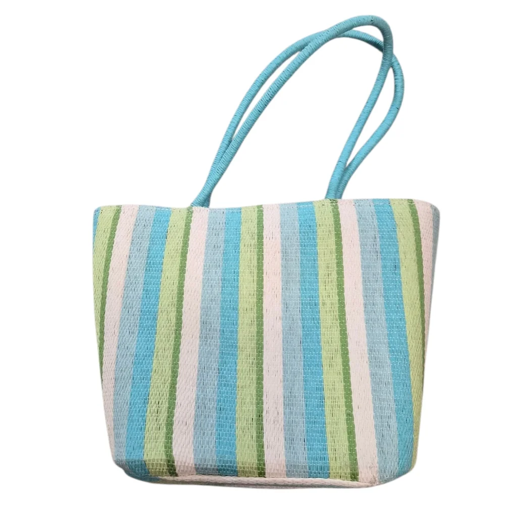 Striped Mini Tote Bag – Blue, Green, and White